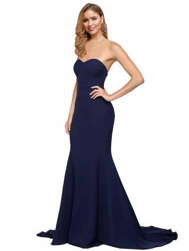 Wholesale Fit and Flare Sweetheart Long Formal Crepe Bridesmaid Dress / Prom Dress with Sweep Train