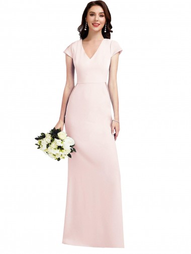 Wholesale Cap Sleeve A-Line Formal Crepe Bridesmaid Dress / Prom Dress with Pockets
