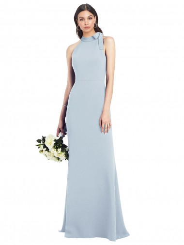 Wholesale Halter Bow Neck Open Back Soft Full Length Trumpet Bridesmaid Dress / Prom Dress