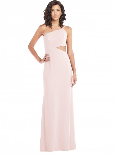 Wholesale Flirty One Shoulder Midriff Cutout Maxi Formal Crepe Bridesmaid Dress / Prom Dress