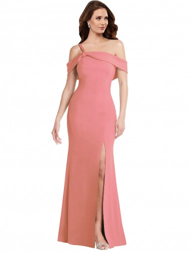 Wholesale One Shoulder Draped Cuff Maxi Bridesmaid Dress / Prom Dress with Front Slit