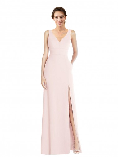 Wholesale Square Neck Low Back A-Line Bridesmaid Dress / Prom Dress with Front Slit and Pockets