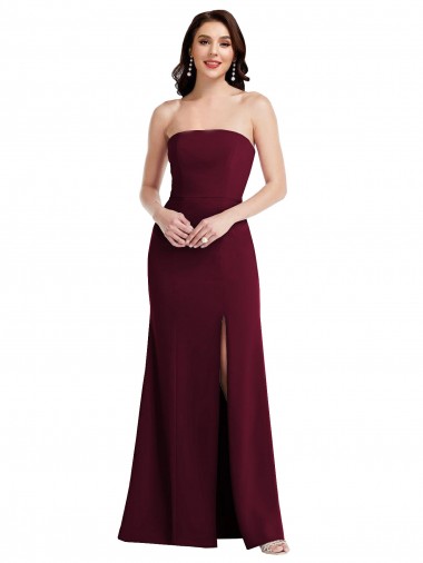 Wholesale Strapless Crepe Maxi Bridesmaid Dress / Prom Dress with Front Slit