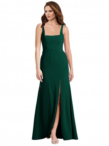 Wholesale Square Neck Trumpet Maxi Bridesmaid Dress / Prom Dress with Front Slit