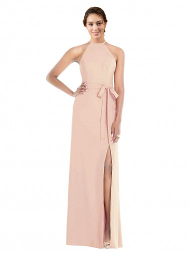 Wholesale Halter Criss Cross Cutout Back Maxi Formal Crepe Bridesmaid Dress / Prom Dress