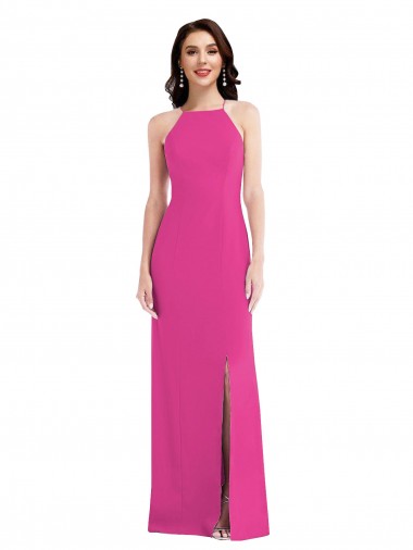 Wholesale Open Back High Neck Halter Trumpet Formal Crepe Bridesmaid Dress / Prom Dress