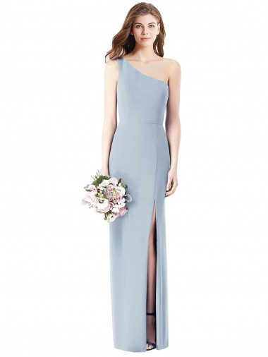 Wholesale One Shoulder Crepe Trumpet Bridesmaid Dress / Prom Dress with Front Slit
