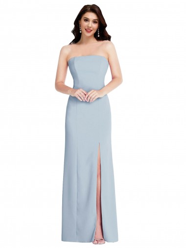 Wholesale Strapless Scoop Back Maxi Formal Crepe Bridesmaid Dress / Prom Dress with Front Slit