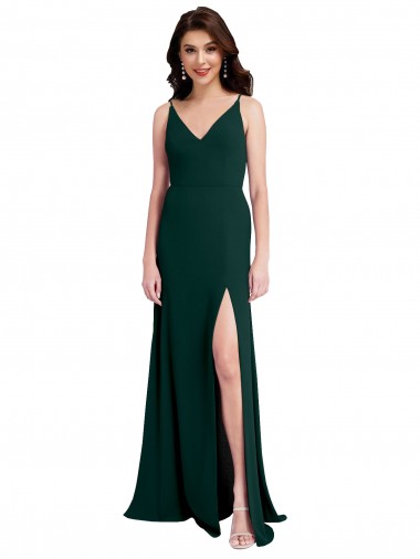 Wholesale Slim A-Line V-Neck Full Length Formal Crepe Bridesmaid Dress / Prom Dress with Side Slit