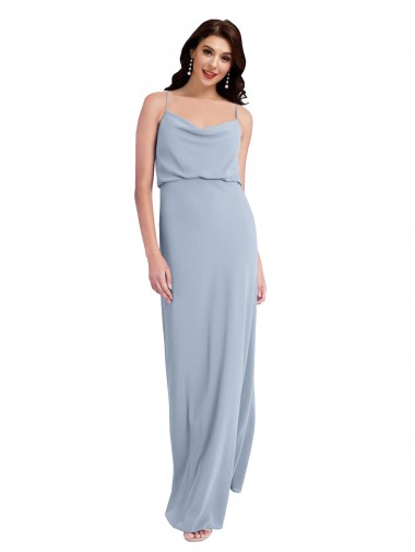 Wholesale Draped Cowl Neck Long Formal Crepe Bridesmaid Dress / Prom Dress with Spaghetti Straps