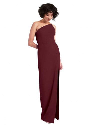 Wholesale Sleek One Shoulder Long Formal Crepe Bridesmaid Dress / Prom Dress with Daring Slit