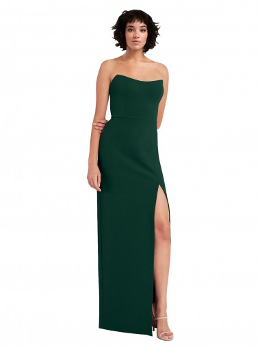 Wholesale Scooped Strapless Neckline Formal Crepe Bridesmaid Dress / Prom Dress with Side Slit