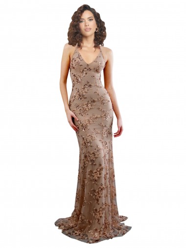Wholesale Floral Patterned Backless V-Neckline Sequin Formal Bridesmaid Dress / Prom Dress
