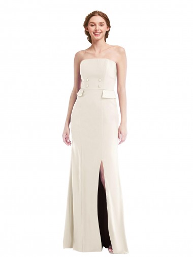 Wholesale Long Strapless Tuxedo Maxi Bridesmaid Dress / Prom Dress with Front Slit & Pockets