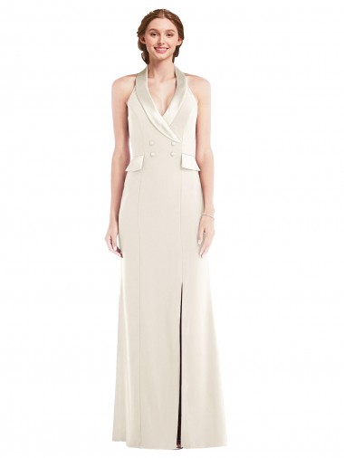 Wholesale Halter Tuxedo Maxi Bridesmaid Dress / Prom Dress with Front Slit