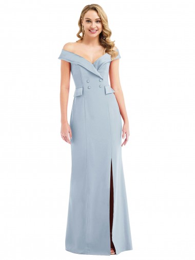 Wholesale Off the Shoulder Tuxedo Maxi Bridesmaid Dress / Prom Dress with Front Slit