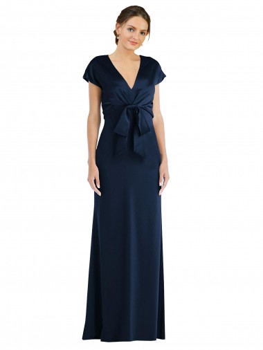 Wholesale Soft Bow Blouson Bodice Trumpet Formal Crepe Bridesmaid Dress / Prom Dress