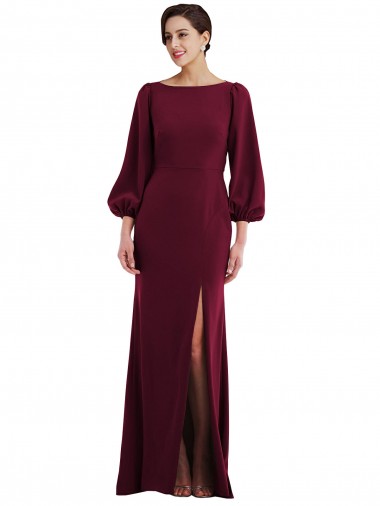 Wholesale Bishop Sleeve Open Back Trumpet Formal Crepe Bridesmaid Dress / Prom Dress with Scarf Tie