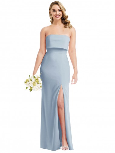 Wholesale Strapless Overlay Bodice Crepe Maxi Bridesmaid Dress / Prom Dress with Front Slit