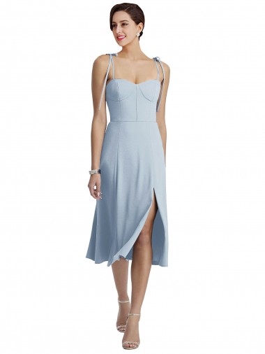 Wholesale Midi Cocktail Length Bustier Crepe Bridesmaid Dress / Prom Dress with Back Bow Straps