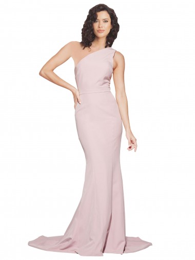 Wholesale Long Sweep Train One Shoulder Crepe Bridesmaid Dress / Prom Dress with Side Leg Split