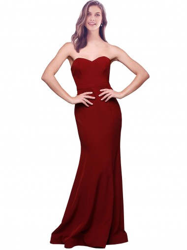 Wholesale Long Full Length Sweetheart Slim Formal Crepe Bridesmaid Dress / Prom Dress with Strapless Bodice