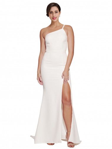 Wholesale Long Sweep Train Crepe Bridesmaid Dress / Prom Dress with Side Split and One Strap