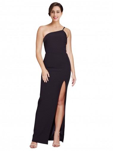 Wholesale Long Floor Length Formal Crepe Bridesmaid Dress / Prom Dress with Side Split and One Strap