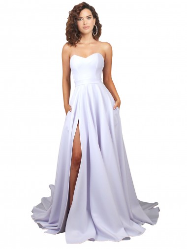 Wholesale Simple Sweetheart A-Line Long Crepe Beach Wedding Dress with Front Slit