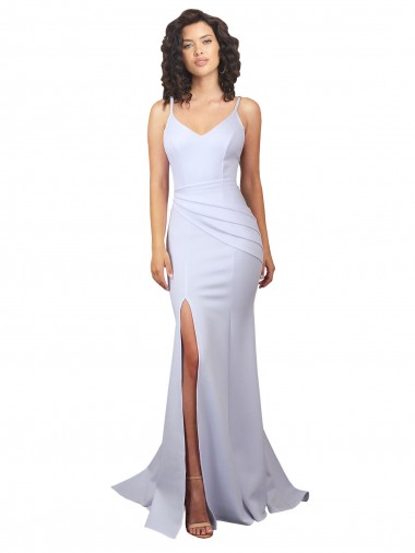 Wholesale Simple Mermaid V-Neck Long Crepe Beach Wedding Dress with Right Slit