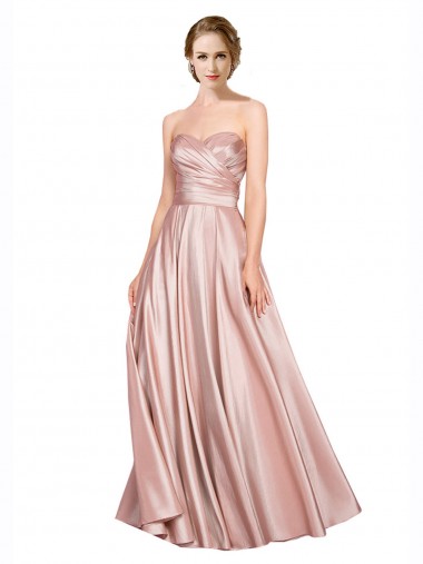 Wholesale Long Plated Strapless Sweetheat Formal Stretch Satin Bridesmaid Dress / Prom Dress