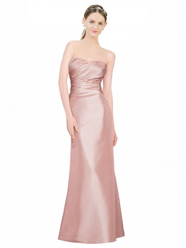 Wholesale Long Strapless Formal Stretch Satin Bridesmaid Dress / Prom Dress with Pleats and Low Back