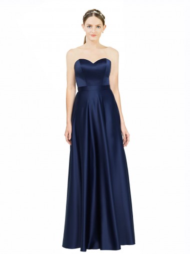 Wholesale Floor Length Sweetheart Neckline Formal Stretch Satin Bridesmaid Dress with Belt