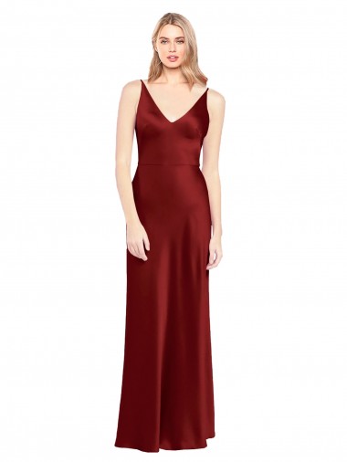 Wholesale Full Length Long Formal Stretch Satin Slip Bridesmaid Dress / Prom Dress V-Back