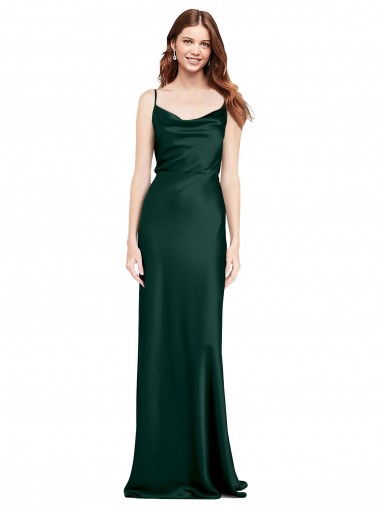 Wholesale Fitted Cowl Neck Long Formal Stretch Satin Slip Bridesmaid Dress / Prom Dress with V-Back
