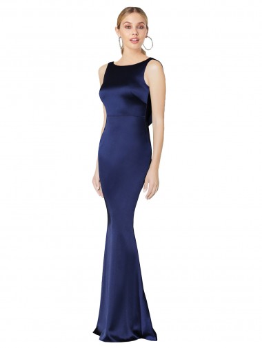 Wholesale Sheath High Neck Formal Stretch Satin Bridesmaid Dress / Prom Dress Low Back