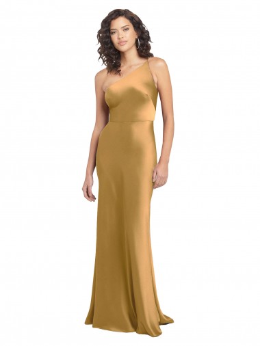 Wholesale One Shoulder Long Floor Length Formal Stretch Satin Slip Bridesmaid Dress / Prom Dress