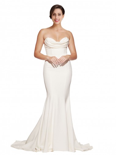Wholesale Strapless Cowl Neck Sweep Train Formal Stretch Satin Bridesmaid Dress / Prom Dress