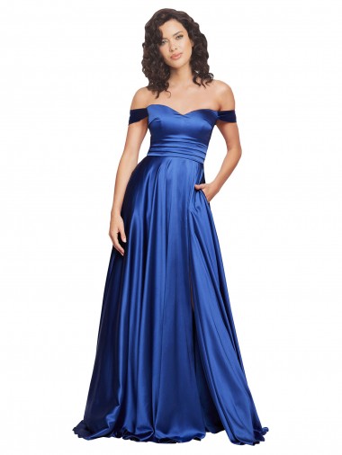 Wholesale Ball Gown Off the Shoulder Sweetheart Formal Stretch Satin Bridesmaid Dress / Prom Dress