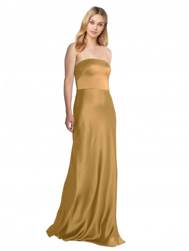 Wholesale Sleek Strapless Long A-Line Formal Stretch Satin Bridesmaid Dress / Prom Dress
