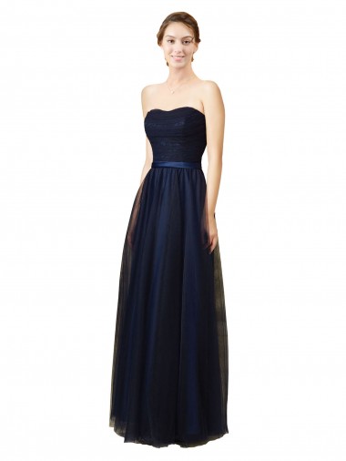 Wholesale Elegant Lace and Tulle Long Strapless Bridesmaid Dress