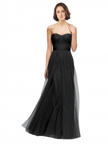 Wholesale Long Tulle Bridesmaid Dress with Sweetheart Neckline and Belt
