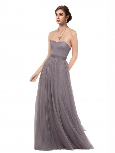Wholesale Strapless Tulle Bridesmaid Dress with Waistband