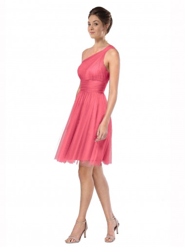 Wholesale One Shoulder Short Knee Length Tulle Bridesmaid Dress