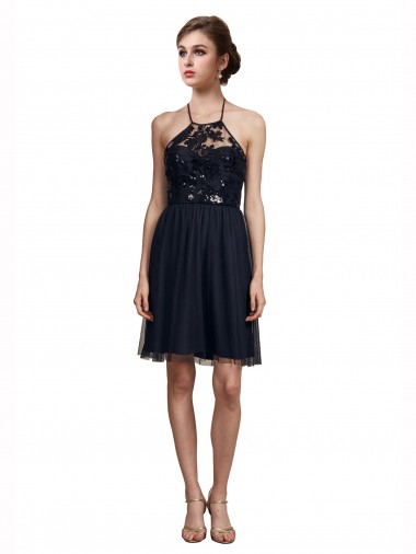 Wholesale High Neck Illusion Bodice Bridesmaids Dress