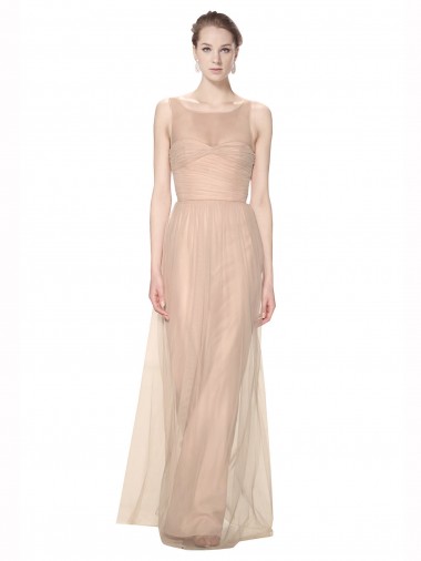Wholesale Long Tulle Bridesmaid Dress with Illusion Neck