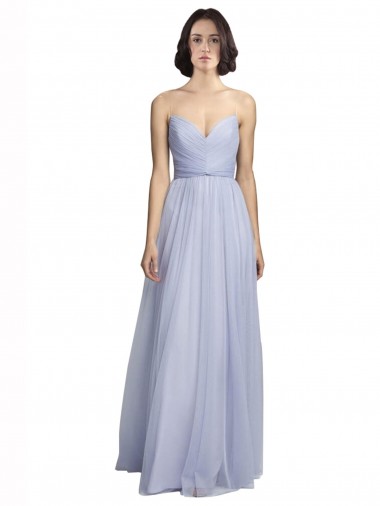 Wholesale Spaghetti Strap Tulle Bridesmaids Dress with Ruched Bodice
