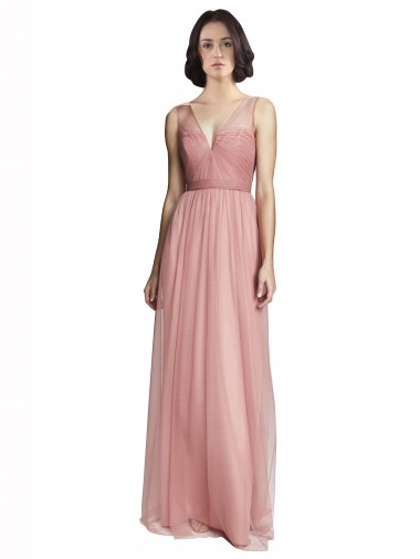 Wholesale V-Neck Illusion Tulle Bridesmaids Dress