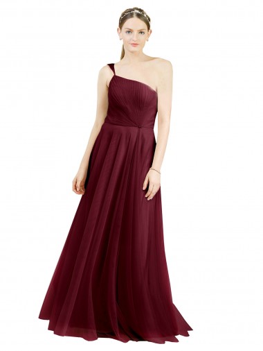 Wholesale One Shoulder Floor Length Long Tulle Bridesmaid Dress