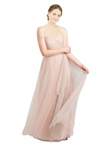 Wholesale Long Floor Length Sweetheart Pleated Tulle Bridesmaid Dress